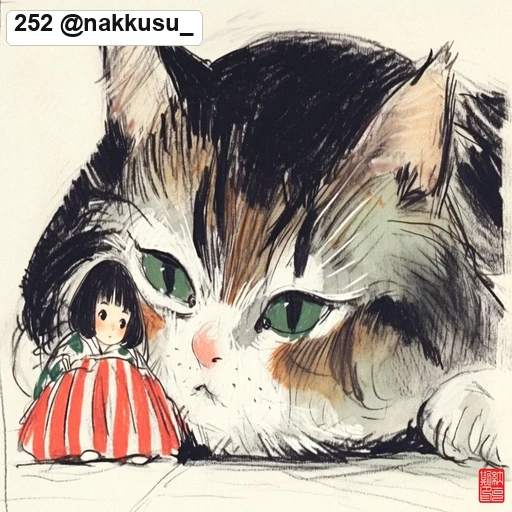 #252 Soft Crayon & Sumi-e Cat Storybook